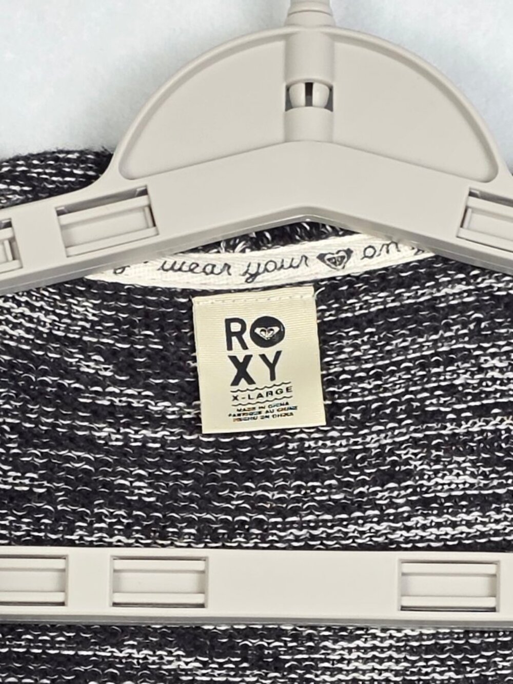 Roxy Hooded Open Front, Tie Waist Cardigan Sweater XL Black White Marled - Picture 5 of 8